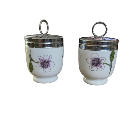 Royal Worcester Egg Coddlers Floral with Silver Tone Lids - Picture 1 of 8